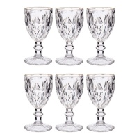 Copo de água diamantado de 254 ml com rebordo dourado - 6 unid.