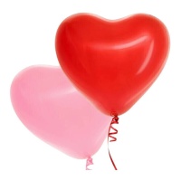 Balões de látex coração vermelho e cor-de-rosa 28 cm - 6 unid.