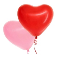Balões de látex de 28 cm em forma de coração vermelhos e rosas - 6 Unidades