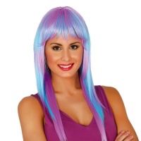 Peruca de cabelo comprido azul e lilás