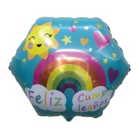 Balão Hexágono Feliz Aniversário 60cm