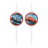 Canudos de papel Cars, azuis - 4 unidades