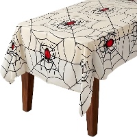 Toalha de mesa com teia de aranha e aranha com fundo vermelho 1,35 x 2,70 m