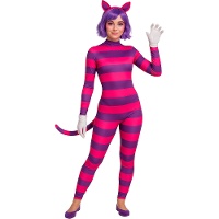 Fantasia de gato rosa às riscas da Alicia para mulher