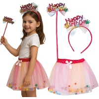 Conjunto 'Happy Birthday' com tiara, tutu e varinha