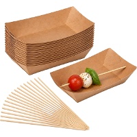Pack para aperitivos com recipientes de 17 x 9,5 cm e espetos de 15 cm - 100 packs