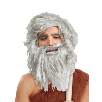 Cabeleira e barba grisalha de homem das cavernas