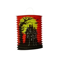 Lanterna de papel tubular de 25 cm com castelo assombrado - 1 unid.
