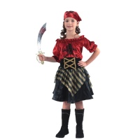 Fato de pirata vermelho com caveira para menina