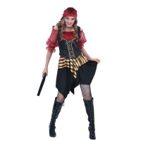 Fato de pirata vermelho com caveira para mulher