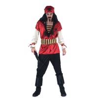 Fato de Pirata vermelho com caveira para homens