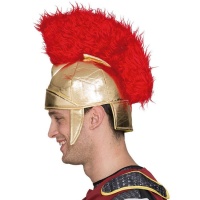 Capacete romano de tecido com plumas vermelhas - 56 cm