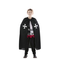 Capa medieval preta com cruzes brancas para criança - 100 cm
