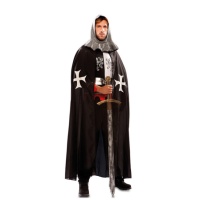 Capa medieval preta com cruzes brancas - 140 cm