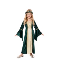 Fato de senhora medieval verde e dourado para meninas