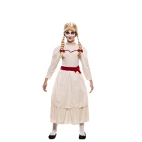 Fato de boneca do diabo com vestido branco para rapariga