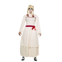 Disfarce de boneca diabólica com vestido branco para mulher