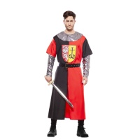 Fato de cavaleiro medieval vermelho e preto para homens