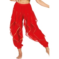 Calças de dança do ventre com folhos vermelhos