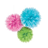 Pingentes Pompom de várias cores - 3 unidades