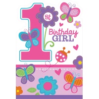 Convites de primeiro aniversário Butterfly - 8 unidades