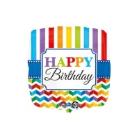 Feliz Aniversário Balão Arco-íris quadrado 43 cm - Anagrama