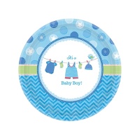 Pratos de festa bebé azuis 27 cm - 8 unidades