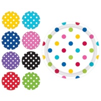 Pratos redondos com bolinhas brancas e coloridas de 23 cm - 8 unidades