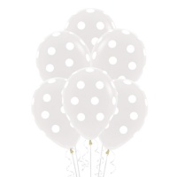 Balões de látex transparentes com bolinhas brancas de 30 cm - 12 unidades