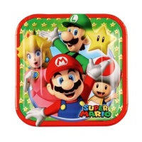Pratos quadrados Super Mario 18 cm - 8 unid.