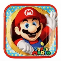 Pratos quadrados de Super Mario de 23 cm - 8 unidades