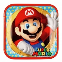 Pratos quadrados Super Mario 23 cm - 8 unid.