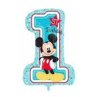 Balão Número 1 Feliz Aniversário de Mickey Mouse - 48 x 71 cm