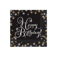 Guardanapos Happy Birthday Champagne Bubble 16,5 x 16,5 cm - 16 unid.