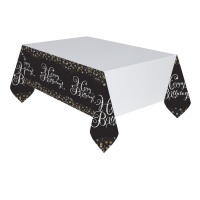 Toalha de mesa com bolhas de champanhe Happy Birthday - 1,37 x 2,59 m