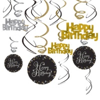 Pingentes decorativos de Bolhas de Champanhe Happy Birthday - 12 unidades