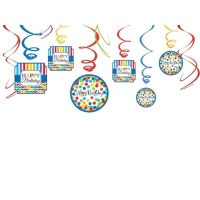 Pendentes decorativos de Happy Birthday Arco-íris - 12 unidades