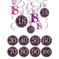 Pendentes decorativos de Pink Birthday - 12 unidades