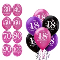 Balões de aniversário cor-de-rosa 28 cm - Sempertex - 6 unid.