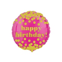 Balão redondo cor-de-rosa com bolinhas douradas 45cm - Anagrama