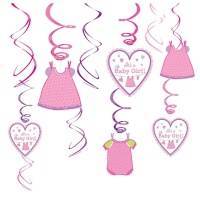 Pendentes decorativos de Pink Baby Party - 12 unidades