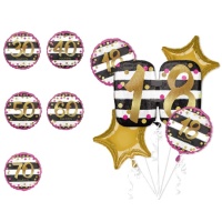 Balão de aniversário cor-de-rosa - Anagrama - 5 unid.