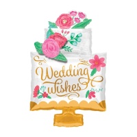 Balão bolo de casamento XL silhueta com flores 53 x 76 cm - Anagrama
