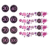 Confettis de aniversário cor-de-rosa com número de 34 gr.