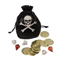 Conjunto de saco e moedas de pirata