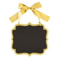 Placa de quadro negro para pendurar com rebordo dourado - 25 x 23 cm