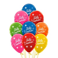 Balões de látex metalizados multicor de Feliz Cumpleaños com estrelas de 30 cm - Sempertex - 12 unidades