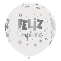 Feliz Aniversário balões de látex metálico transparente 60 cm - Sempertex - 3 unidades