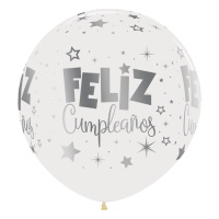 Balões metálicos Happy Birthday 60cm látex transparente - Sempertex - 3 peças