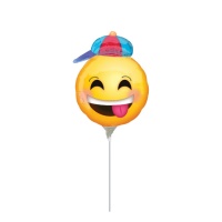 Balão inflado com pau Emoticon com chapéu 22 x 23 cm - Anagrama